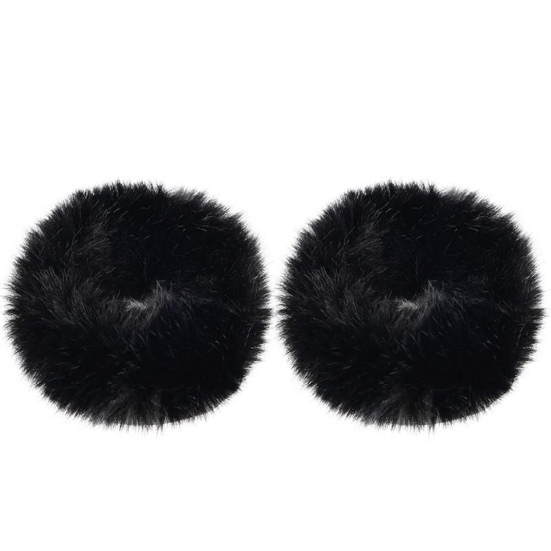 Mljsh 2 PCS Black Faux Fur Scrunchies - Fluffy Elastic Ponytail Holders With Furry Hair Bands for Girls and Women Hair Accessories - Image 1